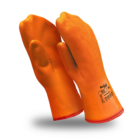Рукавицы НОРДИК (WG-789), джерси, ППУ, ПВХ сплошной, крага, 300 мм, цвет оранжевый флуоресцентный