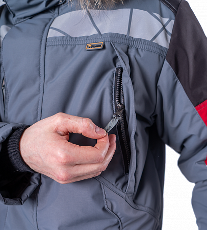 Куртка ХАЙ-ТЕК SAFETY зимняя, серый-красный-черный