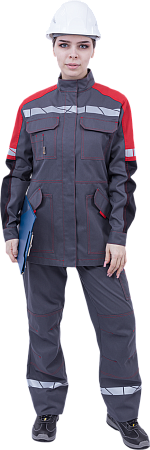 Куртка ХАЙ-ТЕК SAFETY летняя, серый-красный-черный, женская