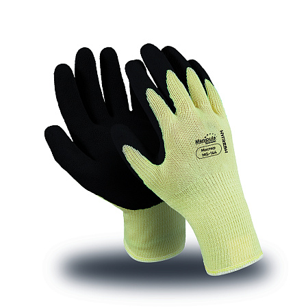 Перчатки МАСТЕР (MG-144), полиэфир, латекс частичный, оверлок, цвет желто-черный (РФ)